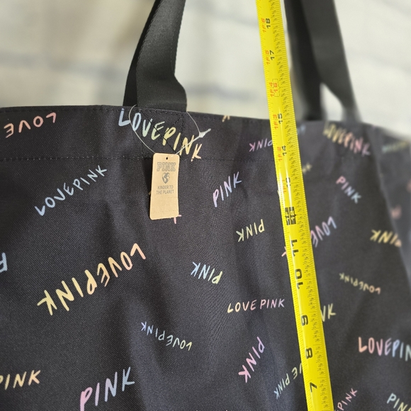PINK Victoria's Secret Logo Love Pink Black Tote Bag Zip Close New - Picture 12 of 12
